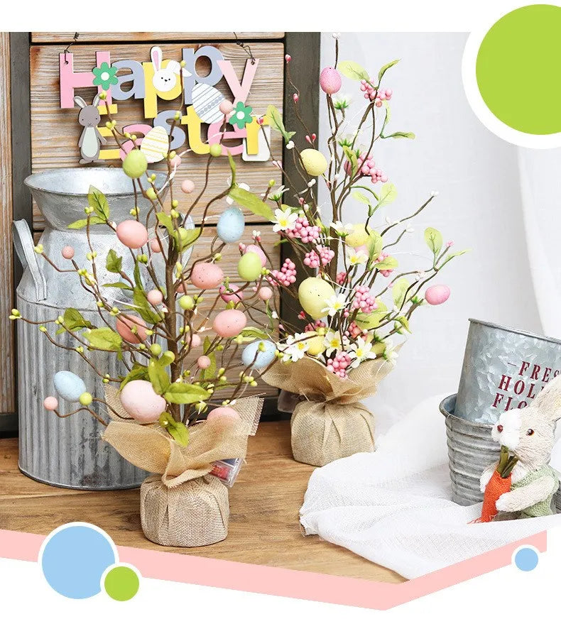45cm Easter Egg Decoration Tree Branch Easter Deco Colorful Painting Flower Fake Plant Wedding Home Office Party 
