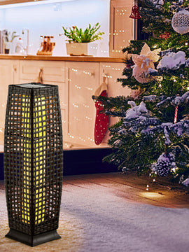 2 Pieces Solar-Powered Square Wicker Floor Lamps with Auto LED Light