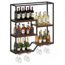 Wall Mounted Wine Rack 6-Tier Hanging Bar Shelf with Bottle Display Shelf and Glass Holder-Rustic Brown