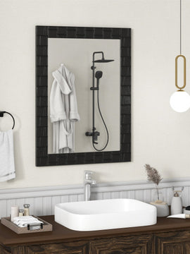 Wood Framed Wall Mirror Rectangle Vanity Mirror for Living Room Entryway-Black