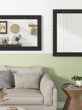 Wood Framed Wall Mirror Rectangle Vanity Mirror for Living Room Entryway-Black