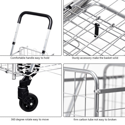 Heavy Duty Folding Utility Shopping Double Cart