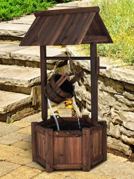 Garden Rustic Wishing Well Wooden Water Fountain with Pump