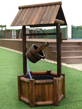 Garden Rustic Wishing Well Wooden Water Fountain with Pump