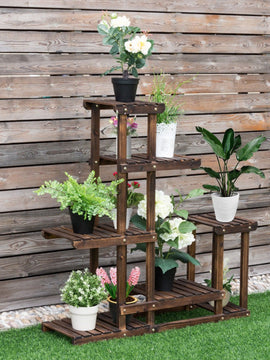 6-Tier Garden Wooden Plant Flower Stand Shelf for Multiple Plants Indoor or Outdoor