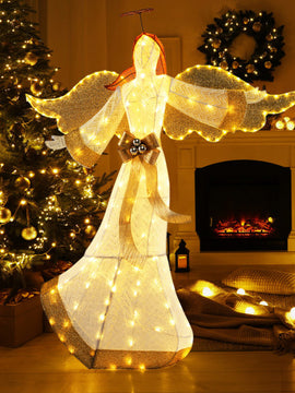 5.2 Feet Christmas Pre-Lit Angel with Halo Wings and 180 Warm White LED Lights