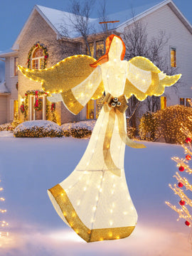 5.2 Feet Christmas Pre-Lit Angel with Halo Wings and 180 Warm White LED Lights