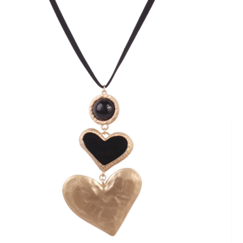 ClaudiaG Double Black Heart Necklace