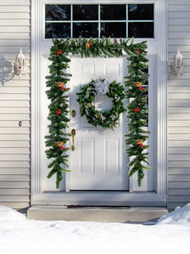 Artificial 9 Feet Pre-Lit Christmas Garland Red Berries With LED