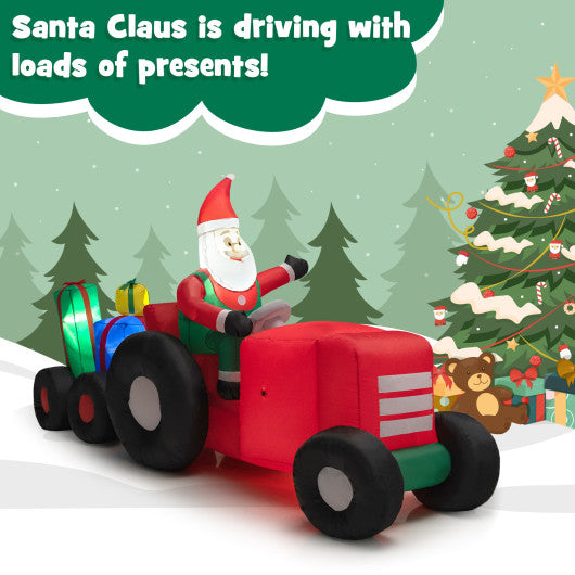 7.7 Feet Long Christmas Inflatable Santa Claus and Reindeer Riding Red Car with Gift Bag and 9 LED White Lights