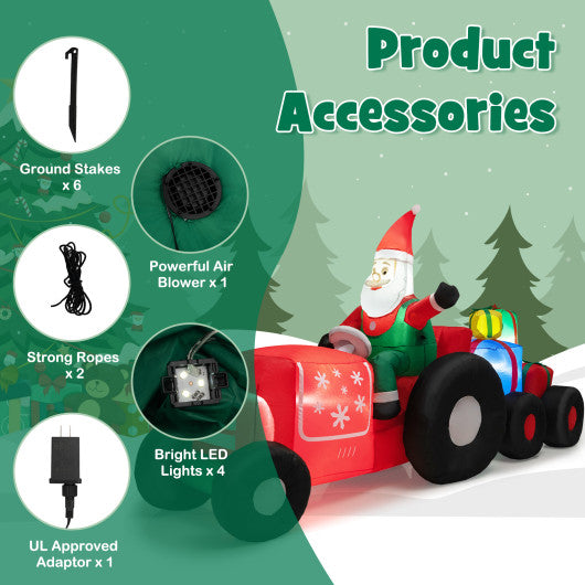 7.7 Feet Long Christmas Inflatable Santa Claus and Reindeer Riding Red Car with Gift Bag and 9 LED White Lights