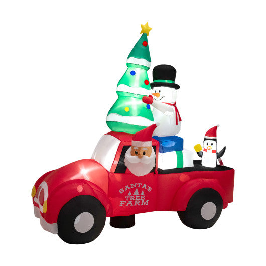 7.7 Feet Long Christmas Inflatable Santa Claus and Reindeer Riding Red Car with Gift Bag and 9 LED White Lights
