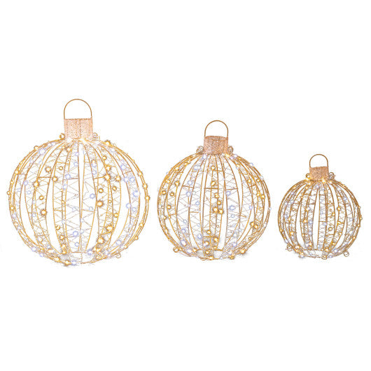 3-Piece Pre-Lit Pop up Christmas Ball Set with Warm White LED Lights