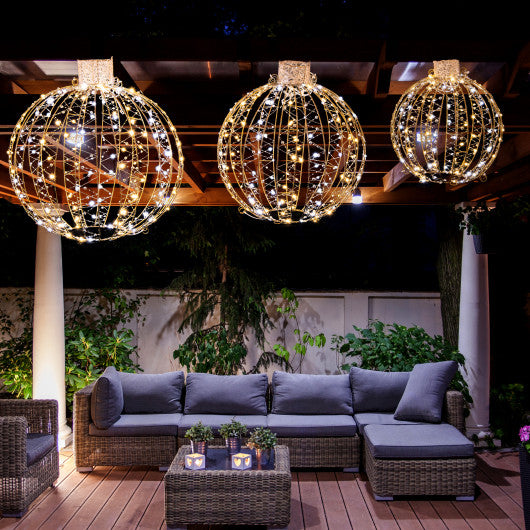 3-Piece Pre-Lit Pop up Christmas Ball Set with Warm White LED Lights