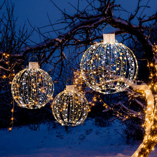 3-Piece Pre-Lit Pop up Christmas Ball Set with Warm White LED Lights