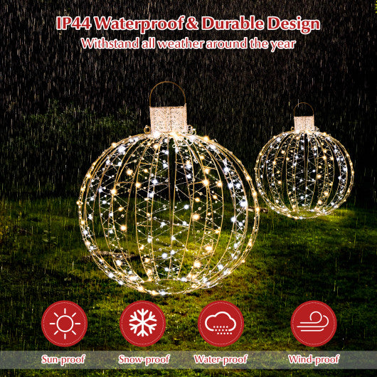 3-Piece Pre-Lit Pop up Christmas Ball Set with Warm White LED Lights