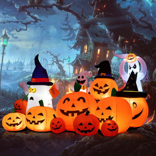 Halloween 7.5 Feet Inflatable Pumpkin Combo with Witch Black Cat