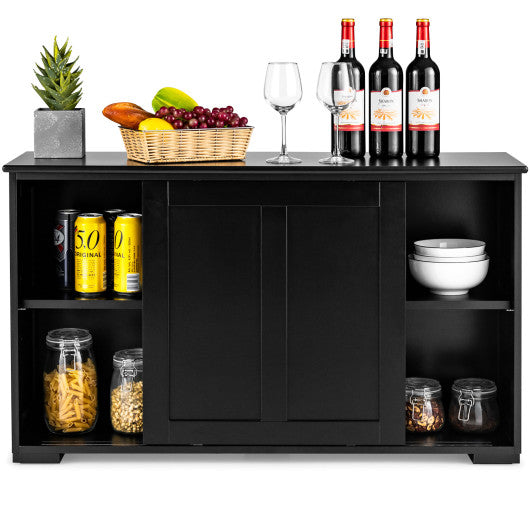 Kitchen Storage Cabinet with Glass Sliding Door