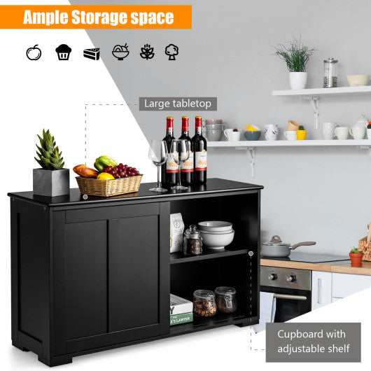 Kitchen Storage Cabinet with Glass Sliding Door