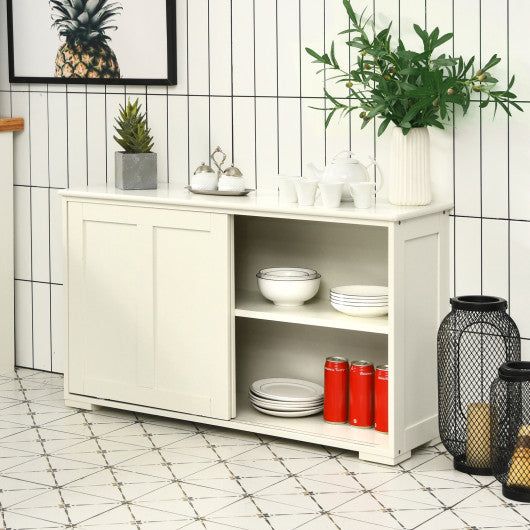 Kitchen Storage Cabinet with Glass Sliding Door