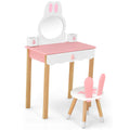 Kids Vanity Set Rabbit Makeup Dressing Table Chair Set with Mirror and Drawer