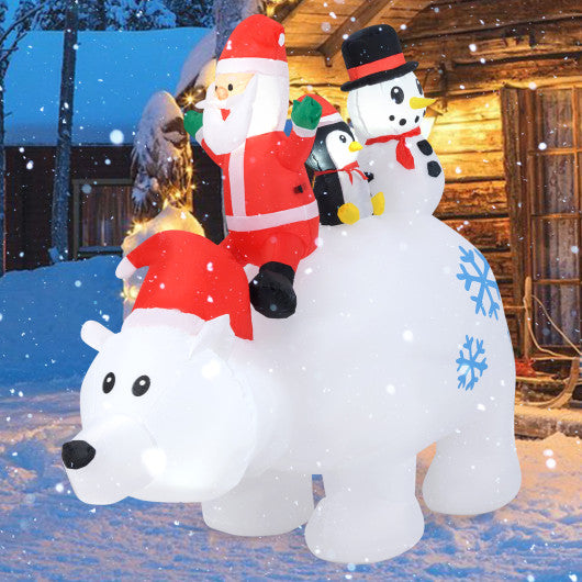 7.7 Feet Long Christmas Inflatable Santa Claus and Reindeer Riding Red Car with Gift Bag and 9 LED White Lights