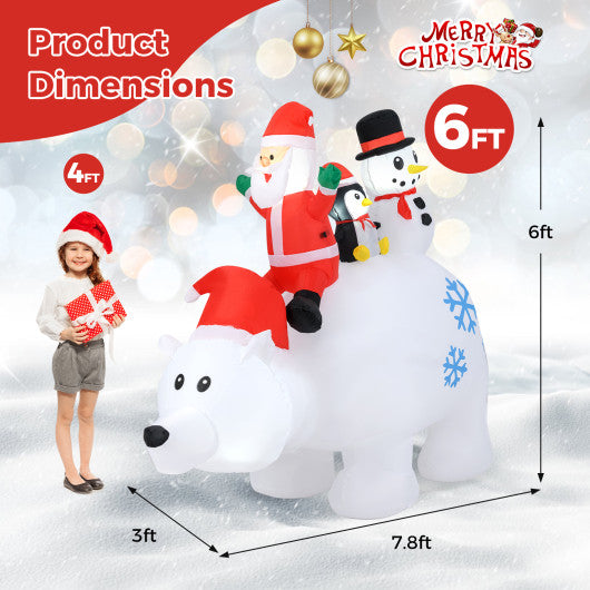 7.7 Feet Long Christmas Inflatable Santa Claus and Reindeer Riding Red Car with Gift Bag and 9 LED White Lights