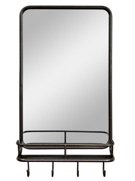Wall Bathroom Mirror with Shelf Hooks Sturdy Metal Frame for Bedroom Living Room