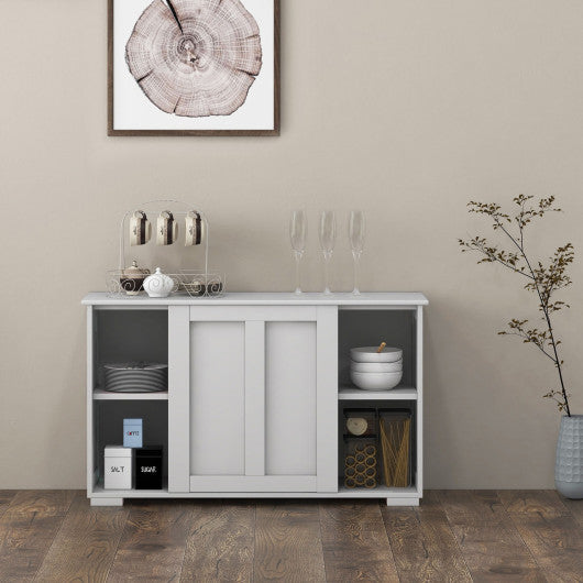 Kitchen Storage Cabinet with Glass Sliding Door