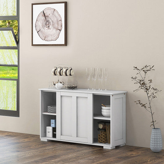 Kitchen Storage Cabinet with Glass Sliding Door