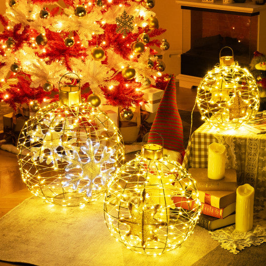 3-Piece Pre-Lit Pop up Christmas Ball Set with Warm White LED Lights