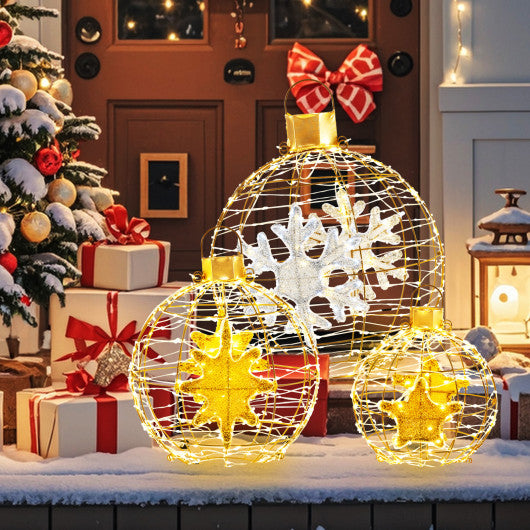 3-Piece Pre-Lit Pop up Christmas Ball Set with Warm White LED Lights