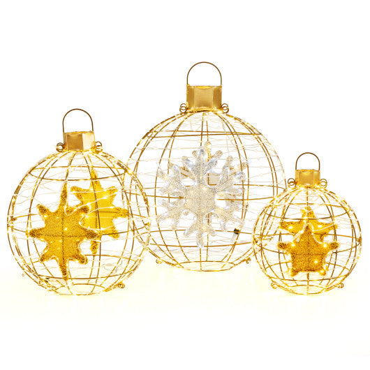3-Piece Pre-Lit Pop up Christmas Ball Set with Warm White LED Lights