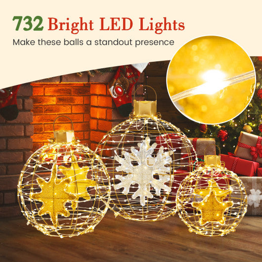 3-Piece Pre-Lit Pop up Christmas Ball Set with Warm White LED Lights