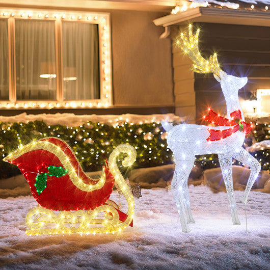 LED Lighted Christmas Reindeer and Santas Sleigh