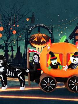 10.2 Feet Long Halloween Inflatable Carriage with Pumpkin and 2 Ghosts