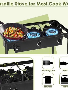 225 000-BTU Portable Propane 3 Burner Gas Cooker