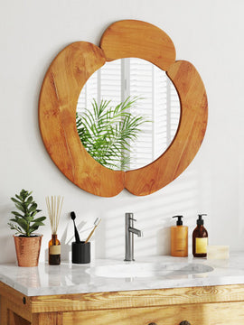 29 Inch Rustic Hanging Vanity Mirror with Teak Wood Frame