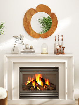 29 Inch Rustic Hanging Vanity Mirror with Teak Wood Frame