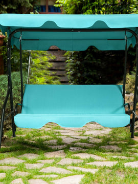 3 Seats Patio Canopy Cushioned Steel Frame Swing Glider Hammock-Blue