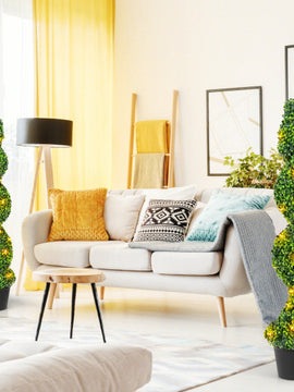 Pre-Lit Artificial Boxwood Spiral Topiary Tree Set of 2 with 100 LED Lights