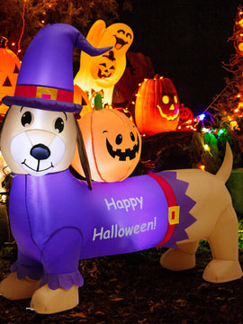 Halloween Inflatable Dachshund Dog 5 Feet Long With Pumpkin