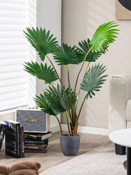 4 Feet Artificial Fan Palm Tree with Cement Pot