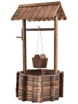 Outdoor Wooden Wishing Well Planter Bucket