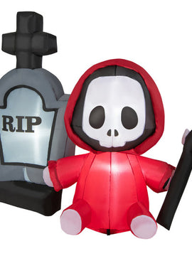 Inflatable 5 Feet Ghost Holding Sickle and Tombstone Halloween Decor