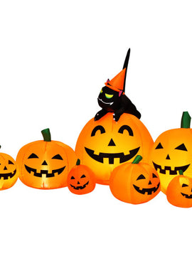 7.5 Feet Inflatable Halloween Pumpkin Combo With Witch Black Cat