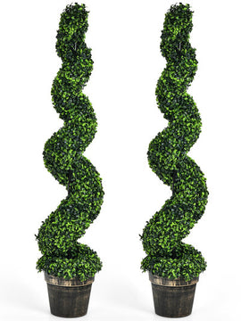 Artificial Spiral Boxwood Topiary 4 Feet Pack of 2 for Indoor and Outdoor Décor