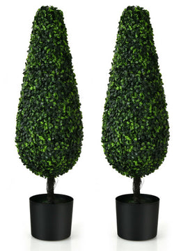 Artificial Tower Topiary Tree UV Resistant in 3 Feet and Pack of 2 for Indoor Outdoor
