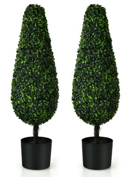 2 Pack 3 Feet Artificial Tower UV Resistant Indoor Outdoor Topiary Tree