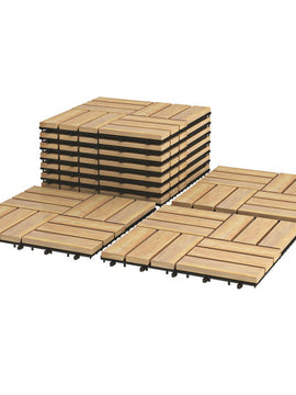 10 Pieces 12 x 12  Inch Acacia Wood  Interlocking Check Deck Tiles